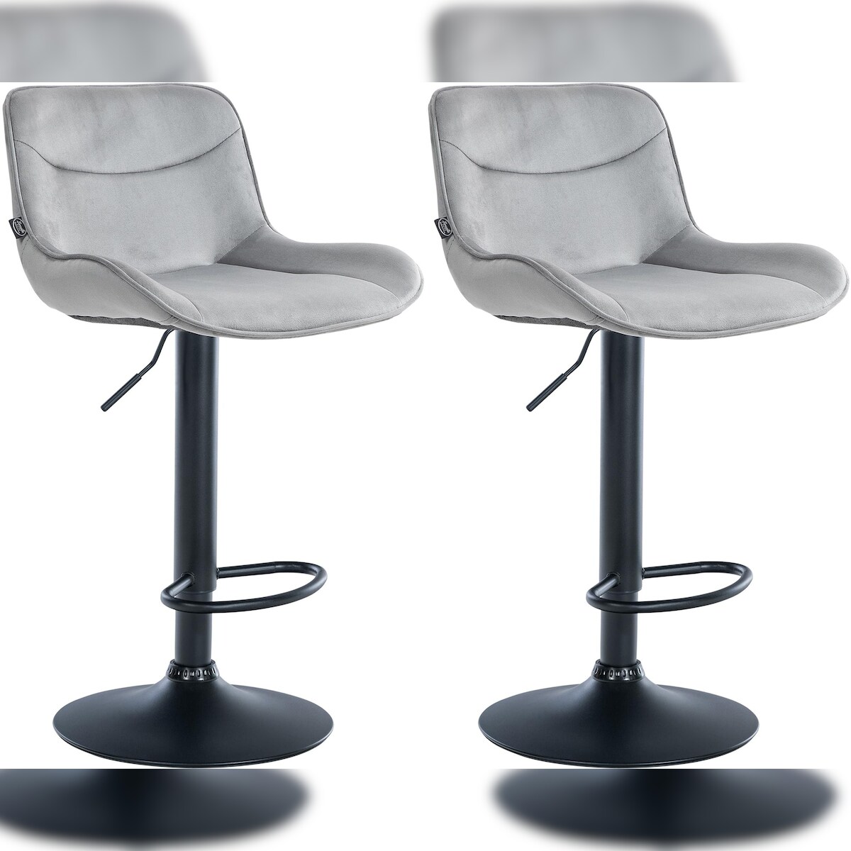 DELUKE® Barhocker 2er Set TAMPA - Grau, Samt, Schwarz | Barhocker mit Lehne Barstuhl Tresenhocker Tresenstuhl Kneipenhocker Kneipenstuhl Image