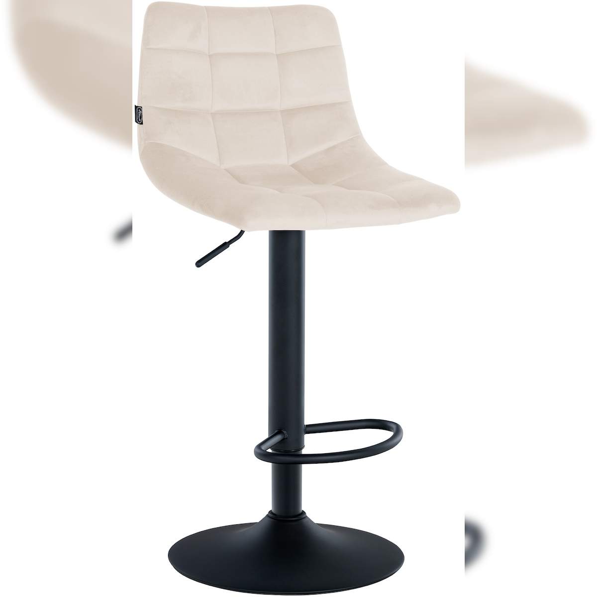 DELUKE® Barhocker DUBAI - Creme, Samt, Schwarz | Barhocker mit Lehne Barstuhl Tresenhocker Tresenstuhl Kneipenhocker Kneipenstuhl Image