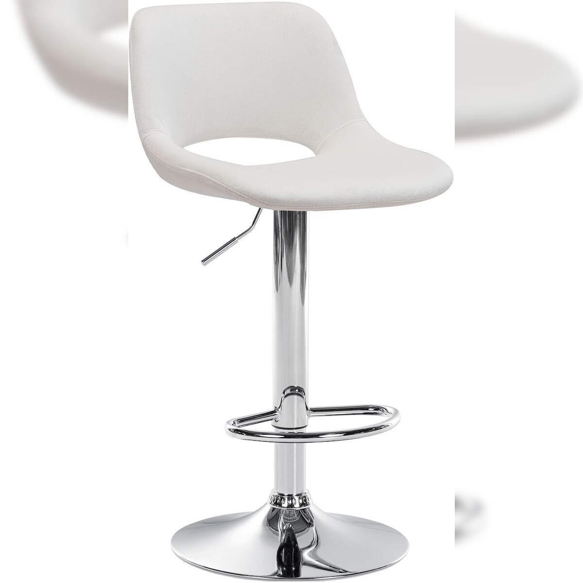 DELUKE® Barhocker JAKSON - Creme, Samt, Chrom | Barhocker mit Lehne Barstuhl Tresenhocker Tresenstuhl Kneipenhocker Kneipenstuhl