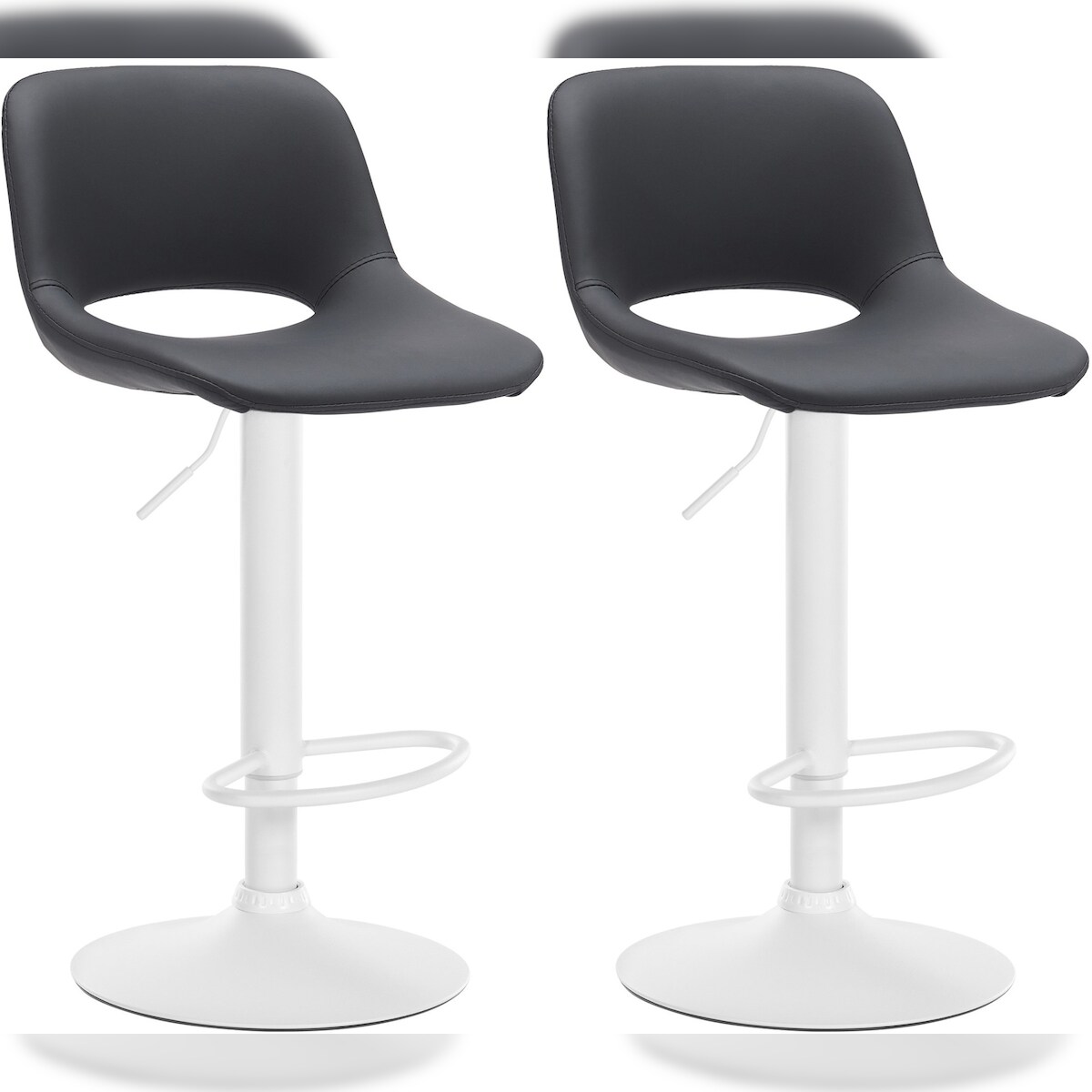 DELUKE® Barhocker 2er Set JAKSON - Schwarz, Kunstleder, Weiß | Barhocker mit Lehne Barstuhl Tresenhocker Tresenstuhl Kneipenhocker Kneipenstuhl Image
