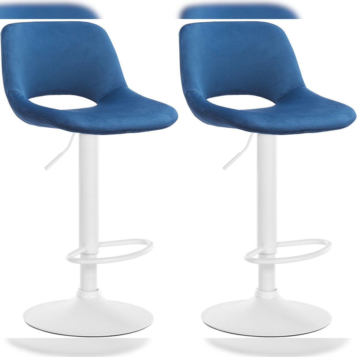 DELUKE® Barhocker 2er Set JAKSON - Blau, Samt, Weiß | Barhocker mit Lehne Barstuhl Tresenhocker Tresenstuhl Kneipenhocker Kneipenstuhl Image