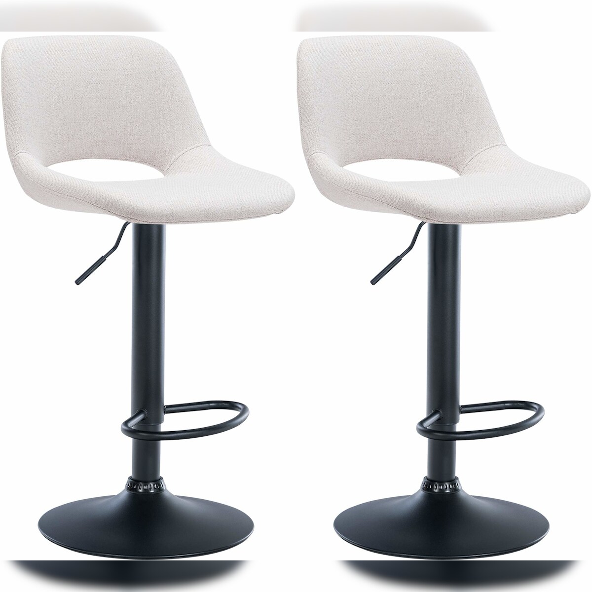 DELUKE® Barhocker 2er Set JAKSON - Creme, Stoff, Schwarz | Barhocker mit Lehne Barstuhl Tresenhocker Tresenstuhl Kneipenhocker Kneipenstuhl