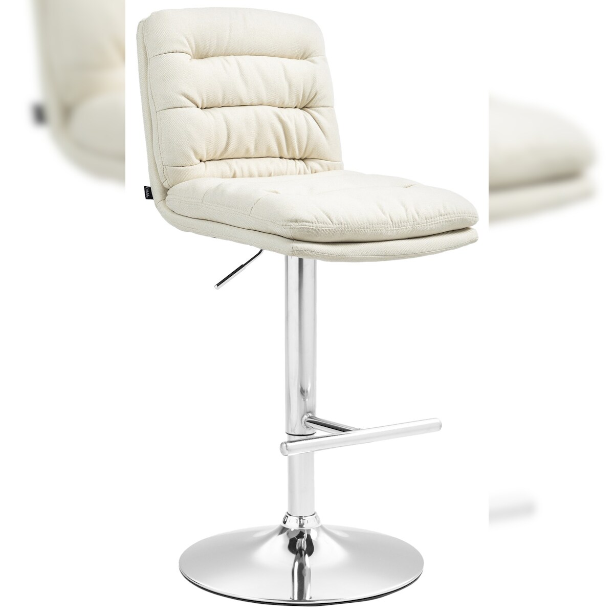 DELUKE® Barhocker TURIN - Creme, Stoff, Chrom | Barhocker mit Lehne Barstuhl Tresenhocker Tresenstuhl Kneipenhocker Kneipenstuhl Image