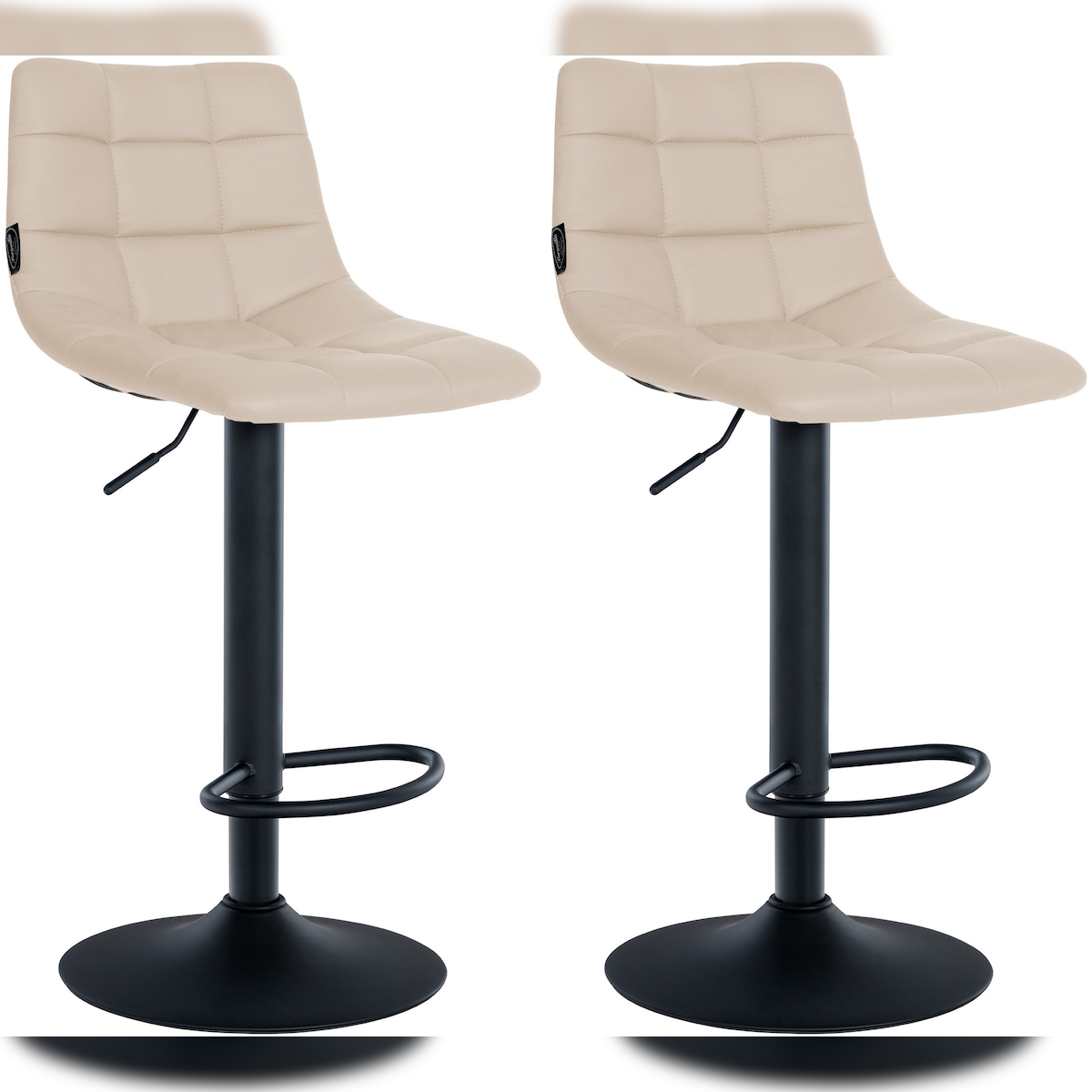 DELUKE® Barhocker 2er Set DUBAI - Creme, Kunstleder, Schwarz | Barhocker mit Lehne Barstuhl Tresenhocker Tresenstuhl Kneipenhocker Kneipenstuhl Image