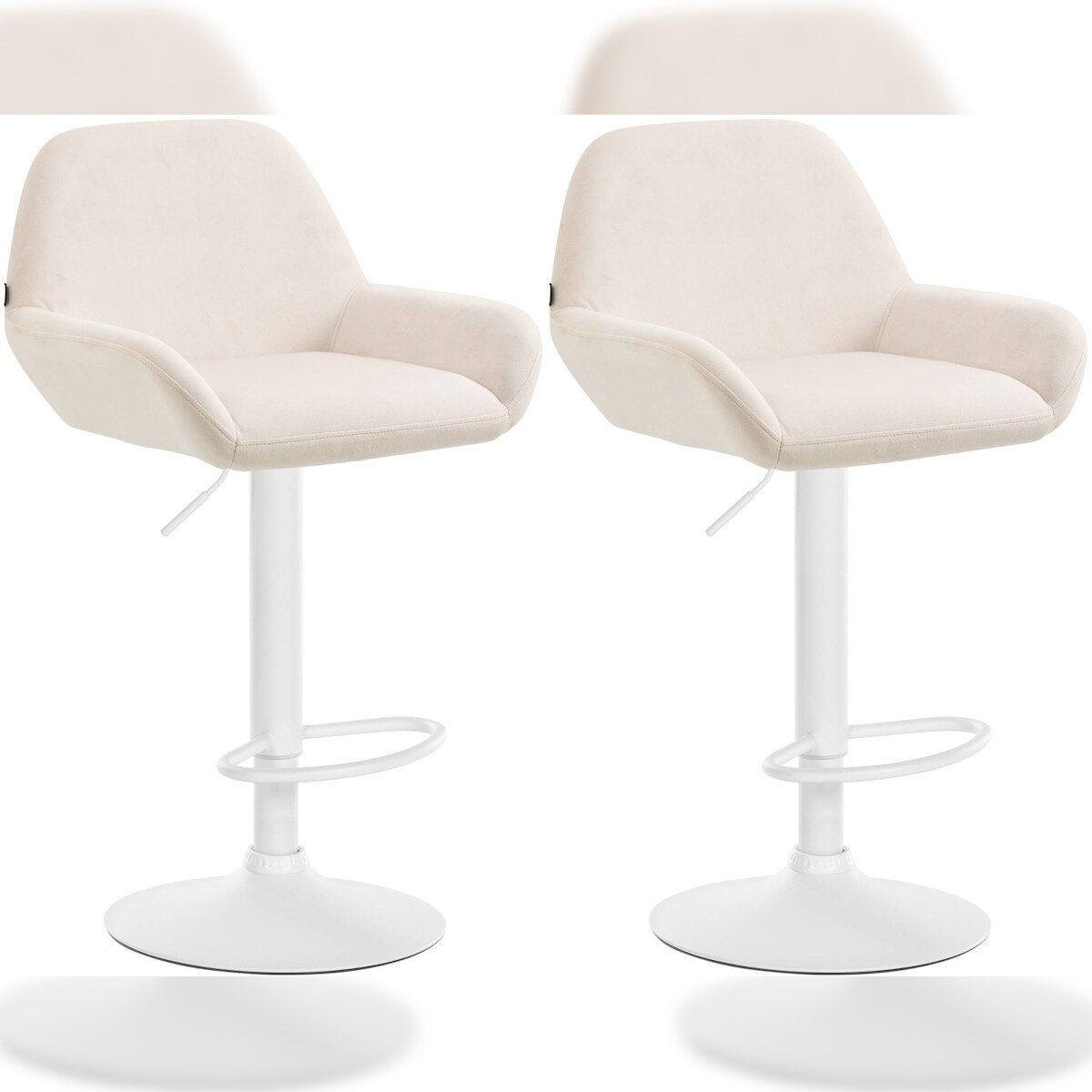 DELUKE® Barhocker 2er Set DUBLIN - Creme, Samt, Weiß | Barhocker mit Lehne Barstuhl Tresenhocker Tresenstuhl Kneipenhocker Kneipenstuhl Image