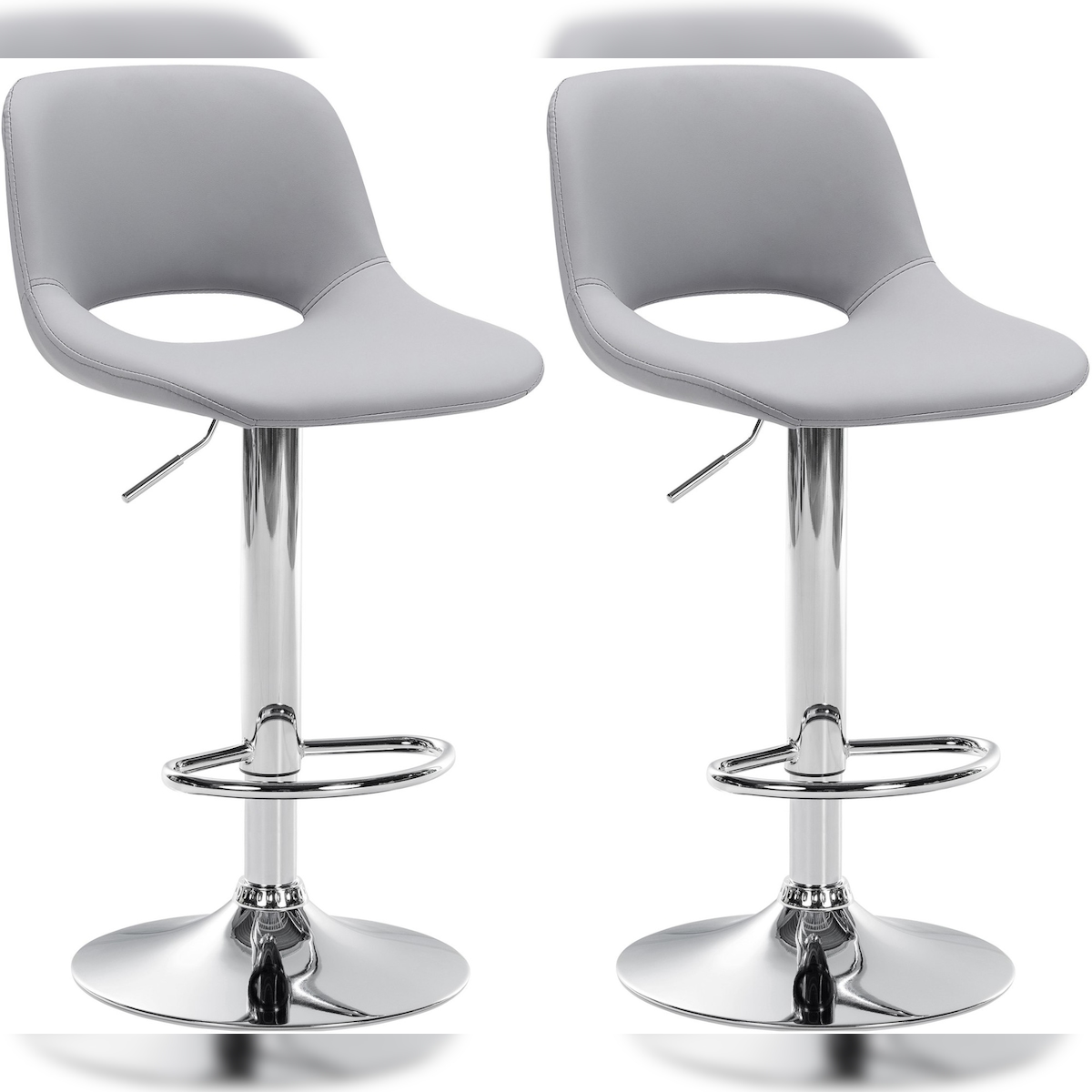 DELUKE® Barhocker 2er Set JAKSON - Grau, Kunstleder, Chrom | Barhocker mit Lehne Barstuhl Tresenhocker Tresenstuhl Kneipenhocker Kneipenstuhl Image
