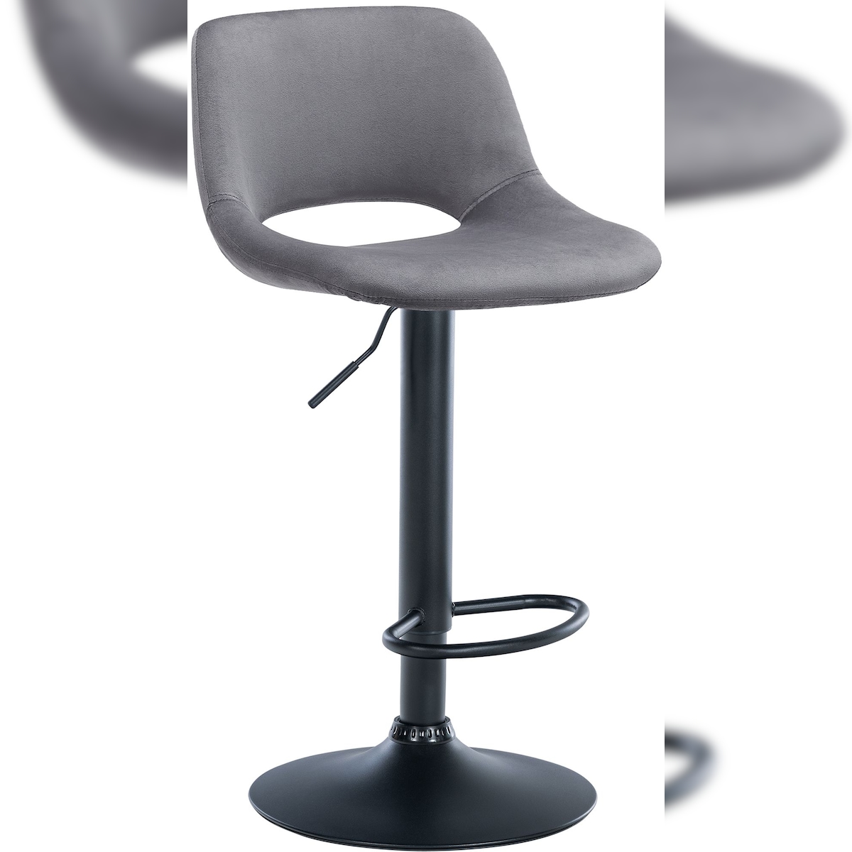 DELUKE® Barhocker JAKSON - Dunkelgrau, Samt, Schwarz | Barhocker mit Lehne Barstuhl Tresenhocker Tresenstuhl Kneipenhocker Kneipenstuhl Image