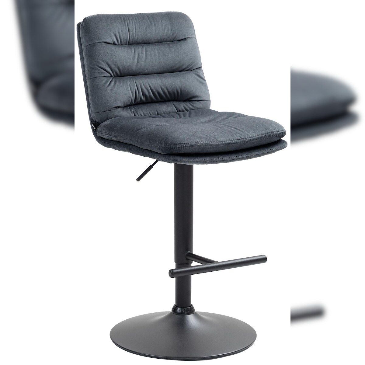 DELUKE® Barhocker TURIN - Dunkelgrau, Samt, Schwarz | Barhocker mit Lehne Barstuhl Tresenhocker Tresenstuhl Kneipenhocker Kneipenstuhl Image