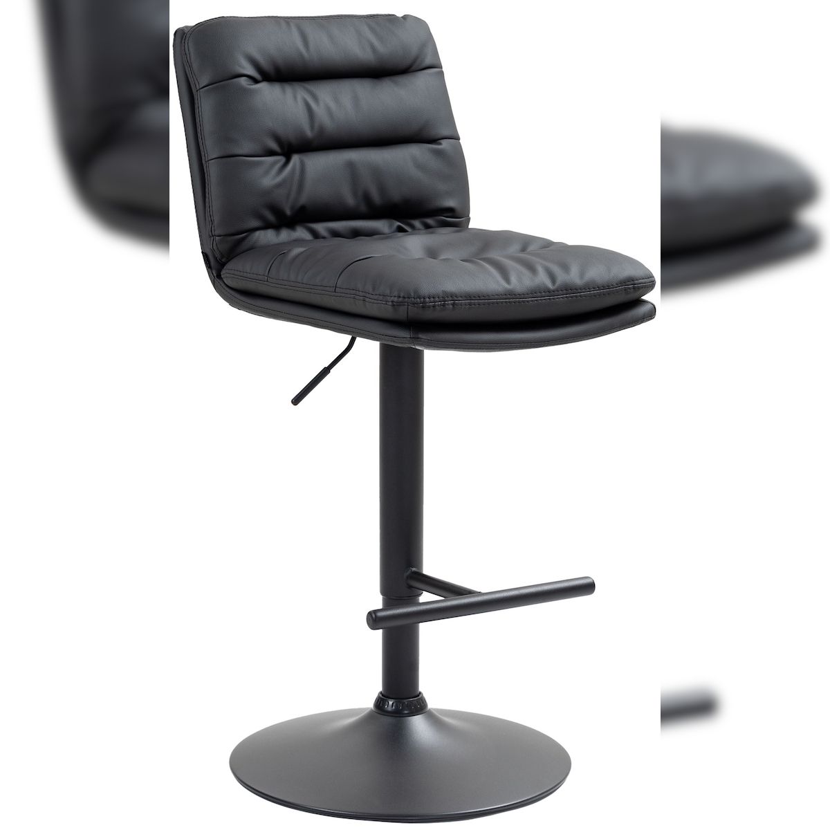 DELUKE® Barhocker TURIN - Schwarz, Kunstleder, Schwarz | Barhocker mit Lehne Barstuhl Tresenhocker Tresenstuhl Kneipenhocker Kneipenstuhl Image