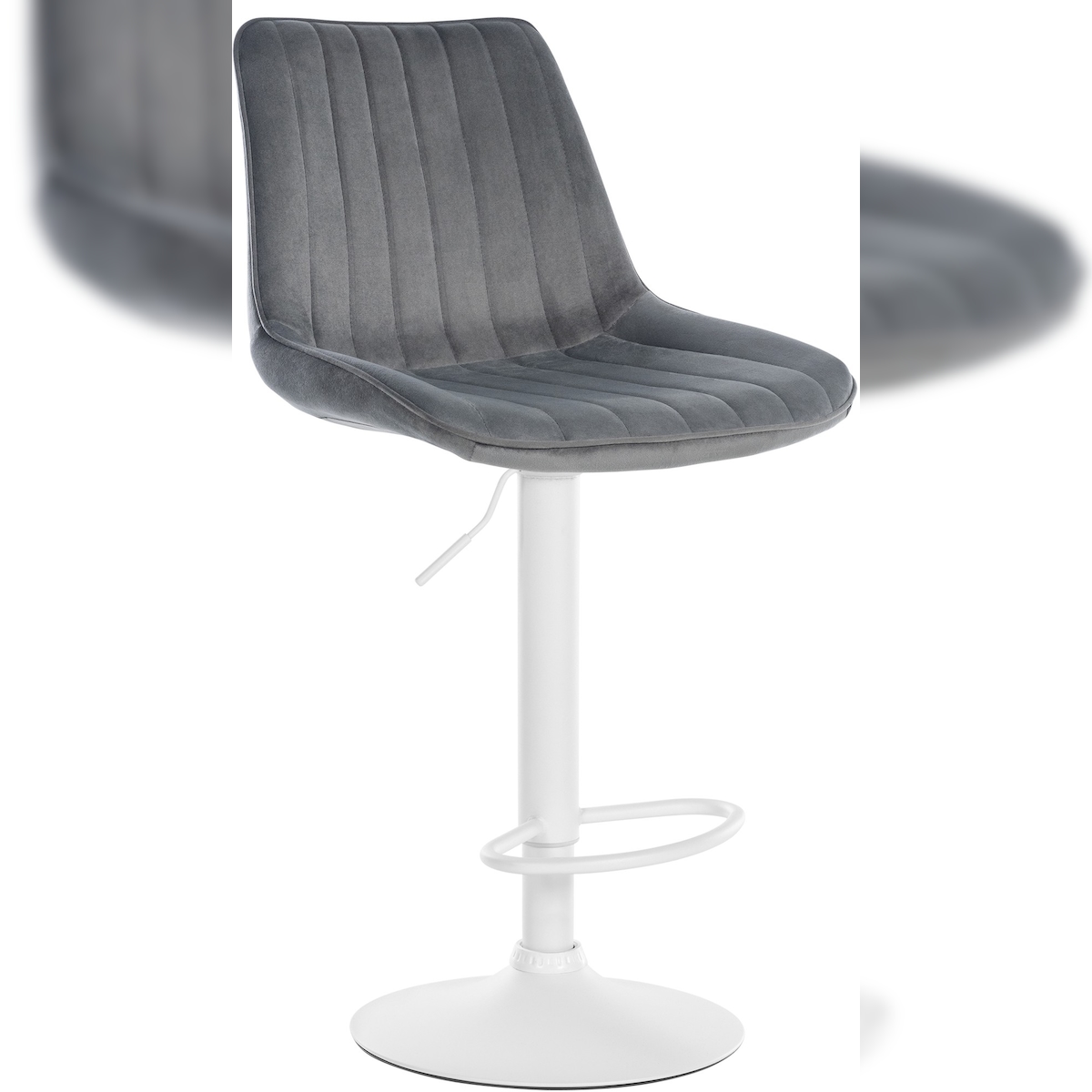 DELUKE® Barhocker RIO - Dunkelgrau, Samt, Weiß | Barhocker mit Lehne Barstuhl Tresenhocker Tresenstuhl Kneipenhocker Kneipenstuhl Image