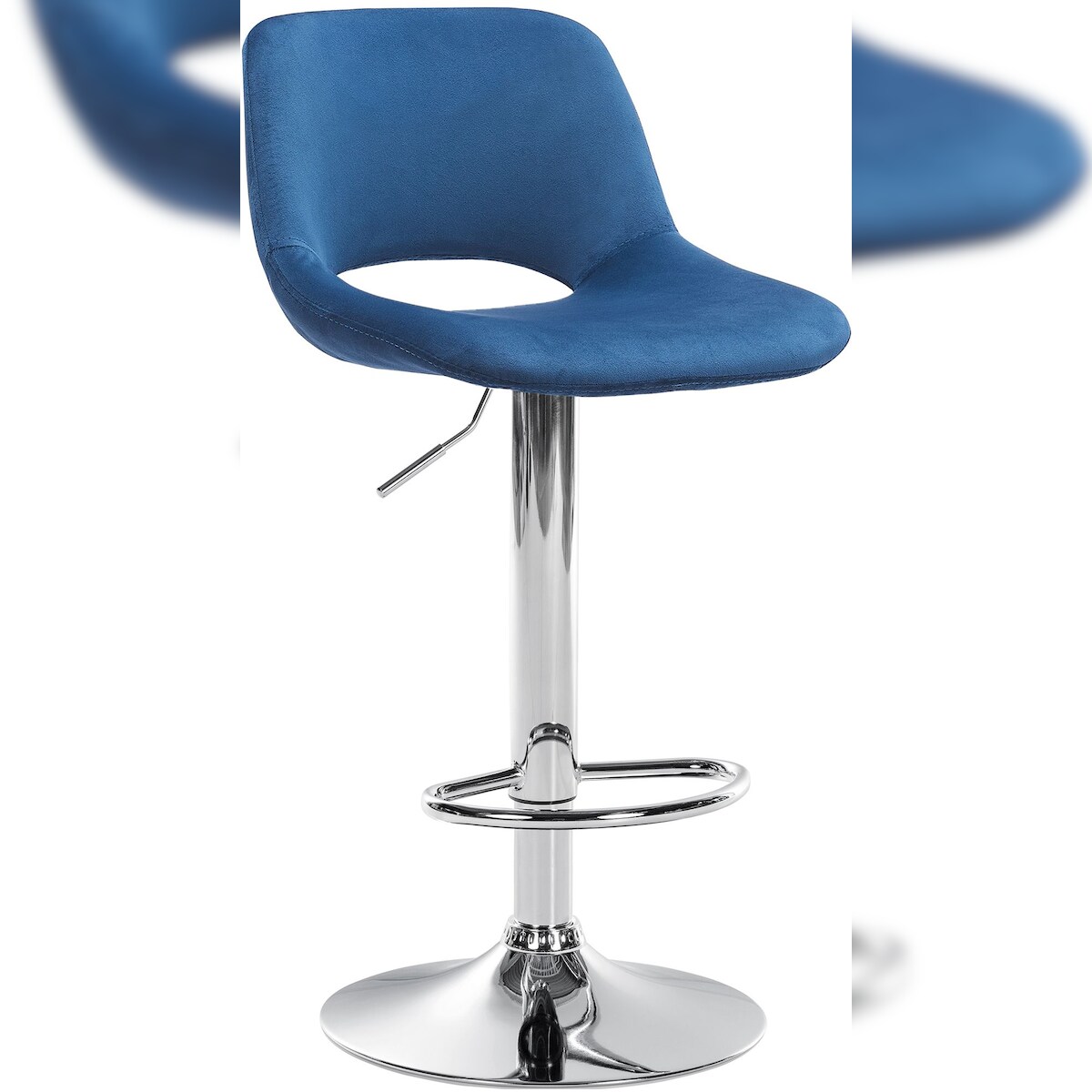 DELUKE® Barhocker JAKSON - Blau, Samt, Chrom | Barhocker mit Lehne Barstuhl Tresenhocker Tresenstuhl Kneipenhocker Kneipenstuhl Image