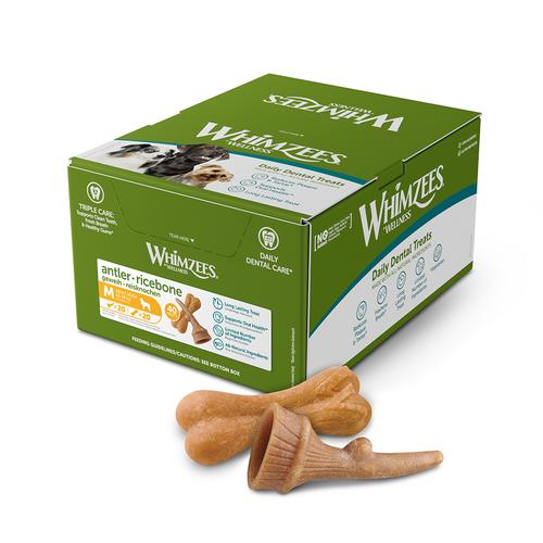 Sparpaket: 2x40 Stück Whimzees by Wellness Geweih und Reisknochen Größe M Hundesnacks