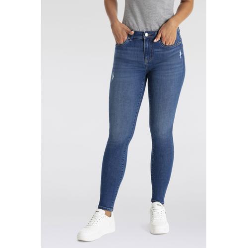 Skinny-fit-Jeans ONLY ""ONLWOW MID SKINNY BJ"", Damen, Gr. XS (34), Länge 30, blau (medium blau denim), Denim/Jeans, Obermaterial: 64% Baumwolle, 31% Polyester, 3% Viskose, 2% Elasthan, unifarben, modisch, skinny fit, Jeans