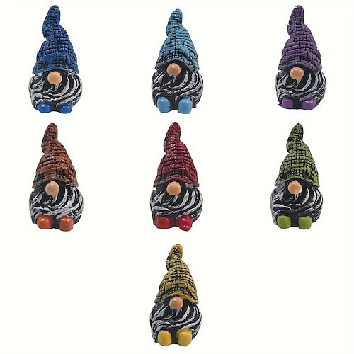 Set di 7 mini statuette di gnomi – affascinanti statuette da giardino in resina per giardini fatati, fioriere e decorazioni per la casa – perfette per Halloween all'aperto e temi rustici