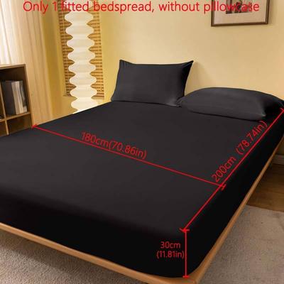 TEMU Soft & Cozy Brushed Black Fitted Sheet - Deep , Bedroom & , Machine Washable Image