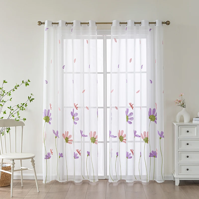 Blumen weiß schiere Vorhang für Wohnzimmer Fenster vorhang bestickte Tüll Voile Vorhänge Panel für Schlafzimmer Fenster Behandlung nach Hause Image