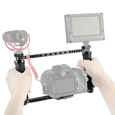 Hdrig universal dslr kamera käfig handheld voll rahmen käfig gummi griff mit 2 kalten heißschuh adapter für sony canon sony kameras