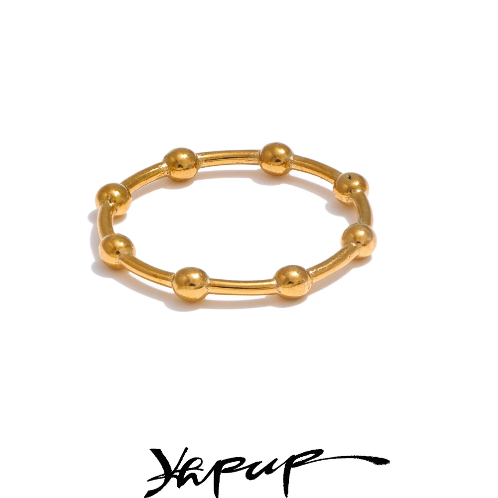 Yhpup # Minimalistischer 18K PVD vergoldeter Perlen geometrischer dünner Ring Edelstahl Gold Silber Farbe Charm Mode Fingerschmuck Image