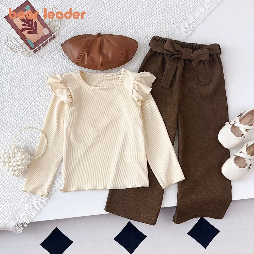 Bär Führer 3-7 Jahre Alte Kinder Sets Langarm Pilz Rand Top + Braun Lange Hosen Zwei-stück Set Herbst Täglichen Mädchen Kleidung Image