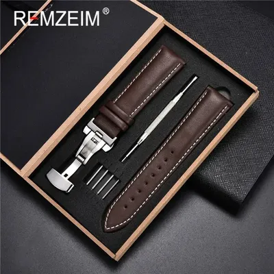 Weiches PU-Uhrenarmband mit automatischem Schmetterlingsverschluss und Geschenkbox, 18 mm, 20 mm, 22 mm, 24 mm, Gürtel, universelle Ersatz-Uhrenarmbänder Image