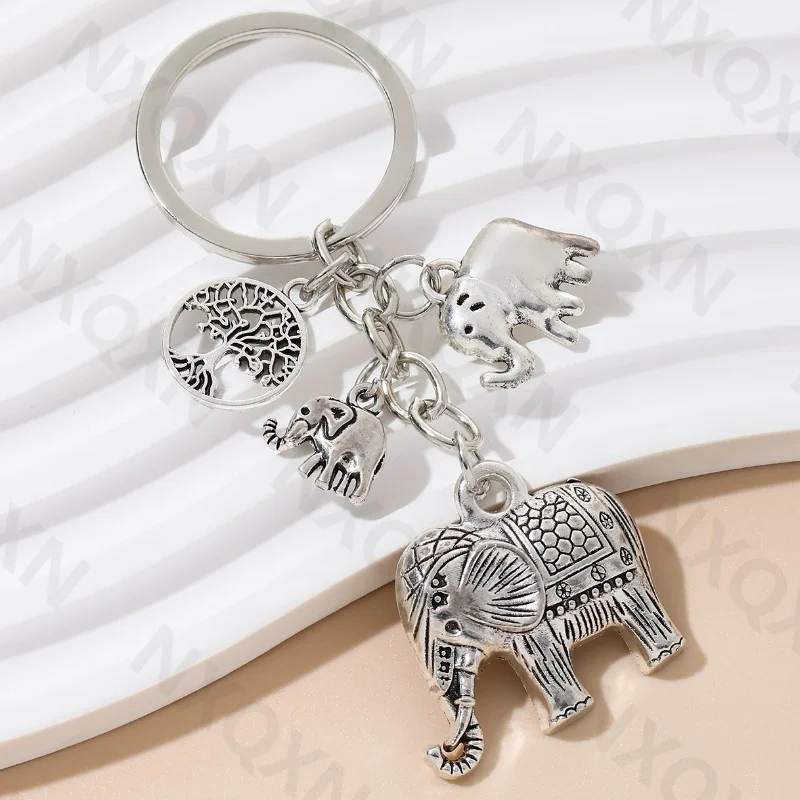 Legierung Elefant Baum klassische Schlüsselanhänger große Cartoon Tiere Pflanze Schlüsselanhänger für Frauen Männer Freundschaft Geschenk handgemachte Schmuck Set Image