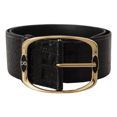 Krokodildruck-Gurtel mit goldenem Metalllogo und Logo Image