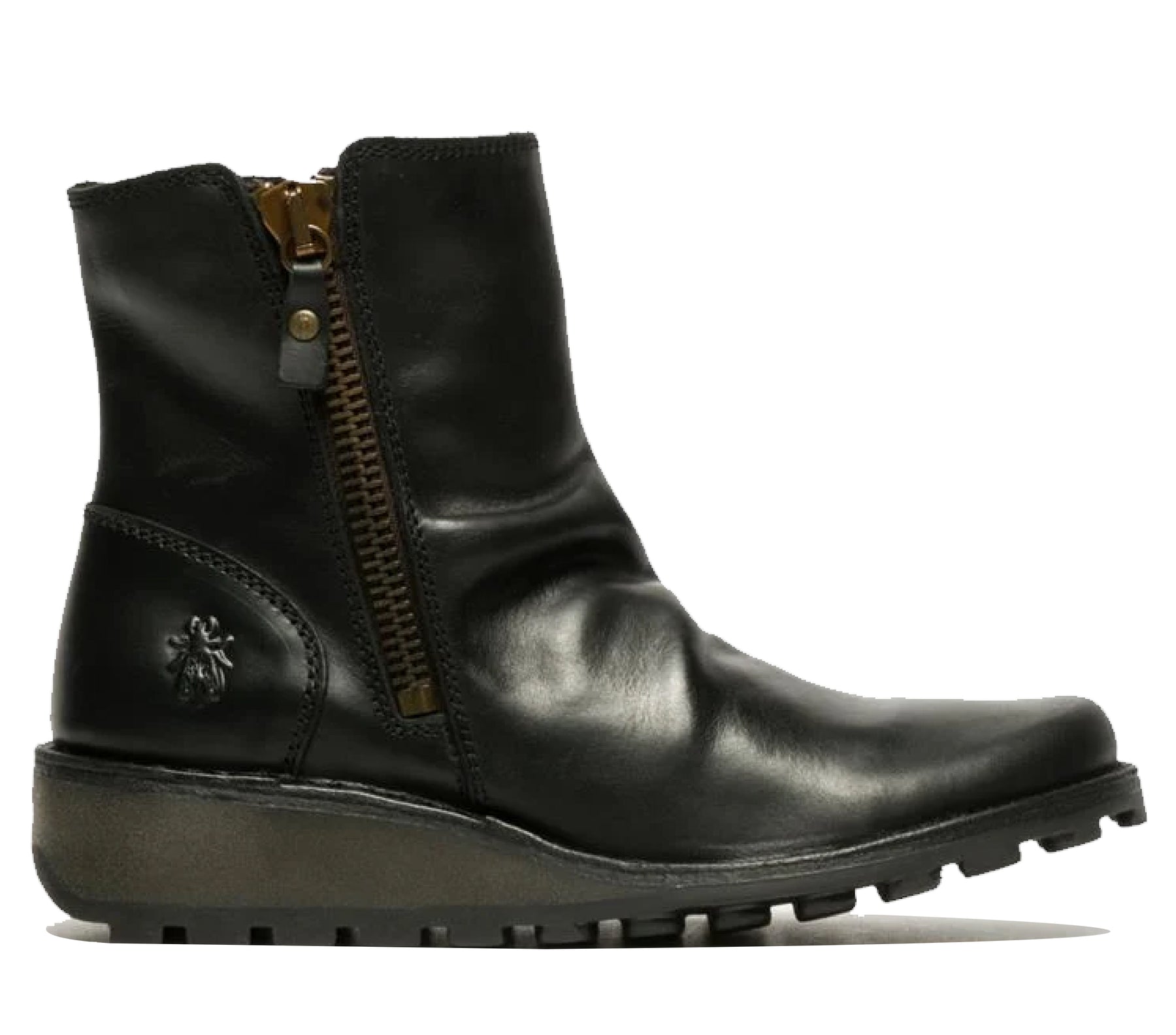 Fly London Damen MON944 Chelsea-Stiefel aus Leder mit Keilabsatz und Reißverschluss, Schwarz