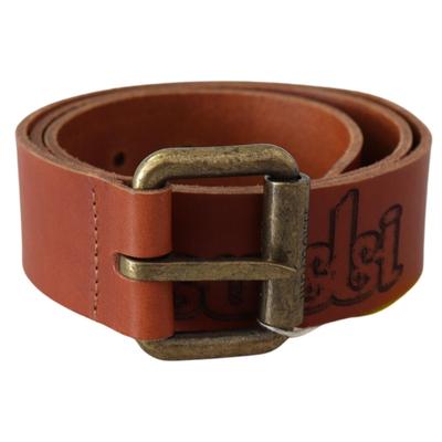 Wunderschoner italienischer Ledergurtel mit Logo und rustikaler Metallschnalle Image