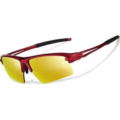Zenni Round Sunglasses Red With Gold Mirror Plastic Frame