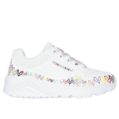 Skechers Girl's JGoldcrown: Uno Lite - Heart Daze Sneaker | Size 12.0 | White | Synthetic | Machine Washable