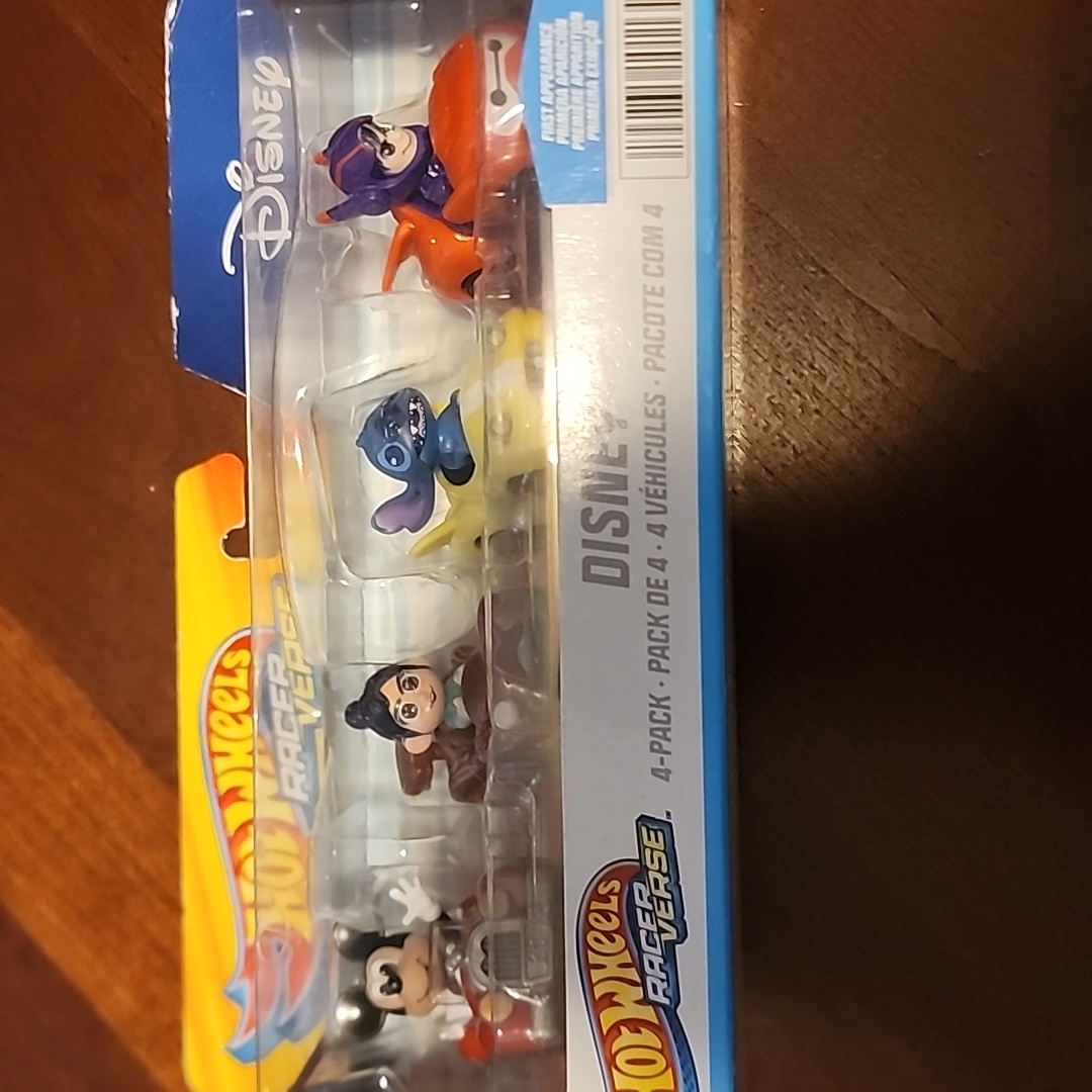 Disney Toys | Hot Wheels Racerverse | Disney 4 Pack | Mickey / Vanellope / Stitch / Hiro | New | Color: Black/Red | Size: Os