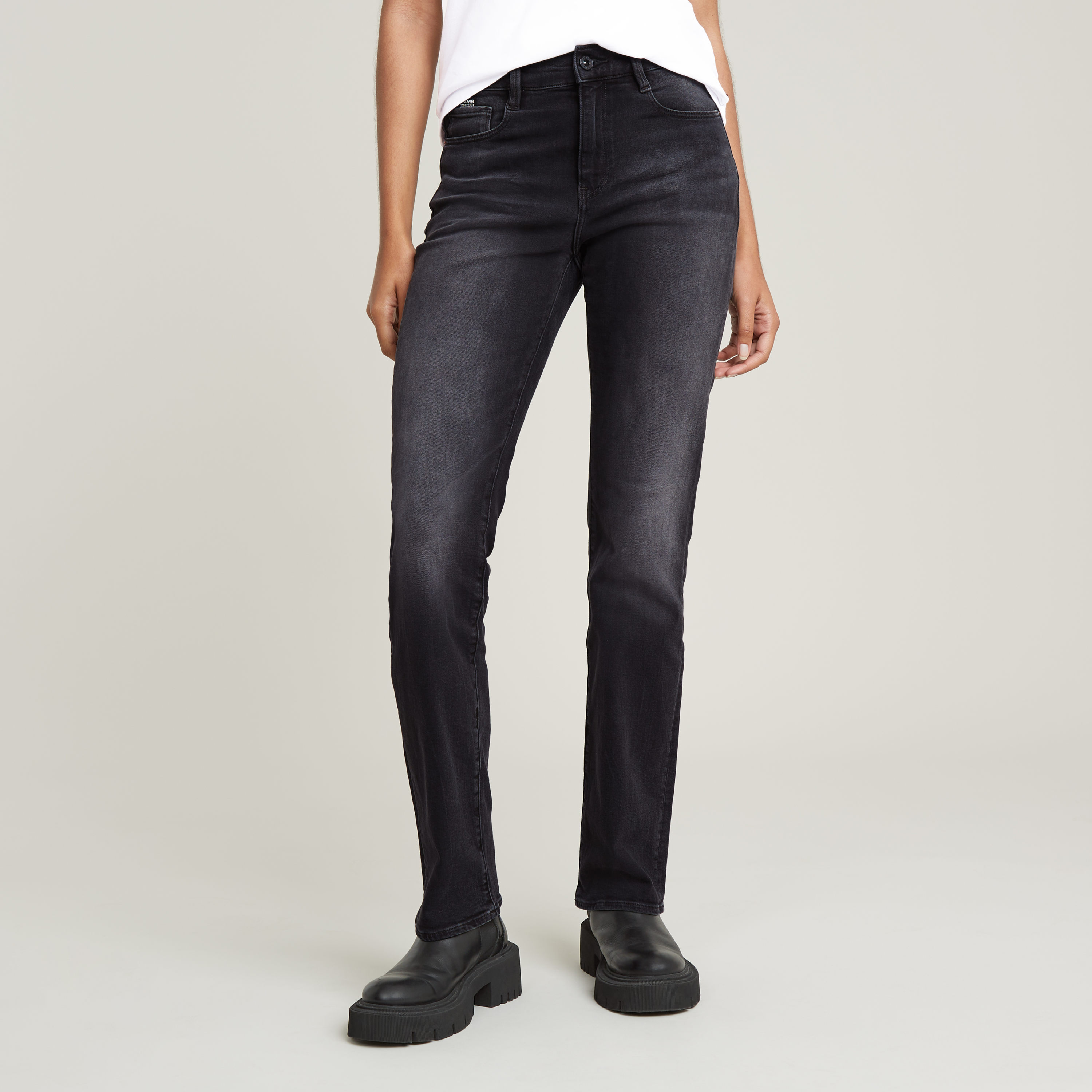 Straight-Jeans G-STAR "Strace Straight Wmn", Damen, Gr. 31, Länge 30, schwarz (worn in schwarz moon), Denim/Jeans, Obermaterial: 99% Baumwolle, 1% Elasthan, straight fit normal, Jeans Straight-Jeans, im 5-Pocket-Stil