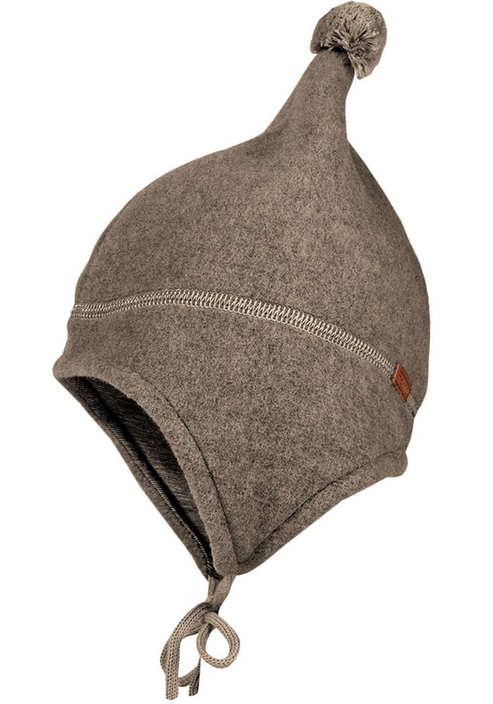 Fleecemütze MAXIMO, Baby, Gr. 51, braun, Fleece, Wolle, unifarben, Mützen, aus Wollfleece mit Pompon und Bindeband Image
