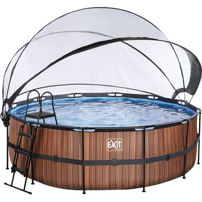 Framepool EXIT "inkl. multifunktionaler Poolabdeckung & Wärmepumpe", braun, H:122cm Ø:427cm, Schwimmbecken, ØxH: 427x122 cm, mit Sandfilteranlage und Sicherheitsleiter