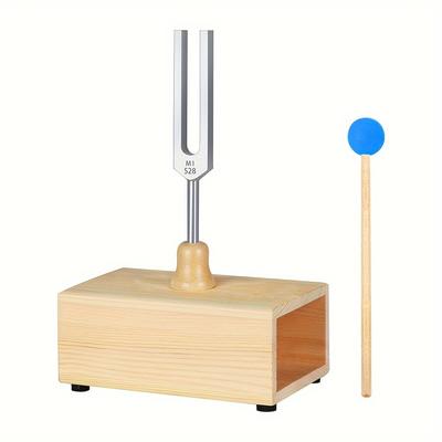 TEMU 528hz Tuning Fork With Resonance Box, Alloy Chakra Tuning Fork For Sound , Yoga, Meditation, And Relaxation - Uncharged, Includes Rubber Mallet