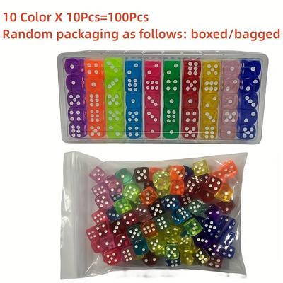 TEMU 100pcs Acrylic 6-sided Rounded Edge Dice Set, Large Size, Easy To Read, Durable - Ideal For Board Games And Math Learning Activities, Math Learning Tool| Dice Set|clear