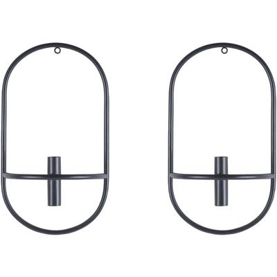 Wandkerzenhalter 2er Set Schwarz Metall Oval Modern Industrie Design Wanddeko für Stabkerzen Image