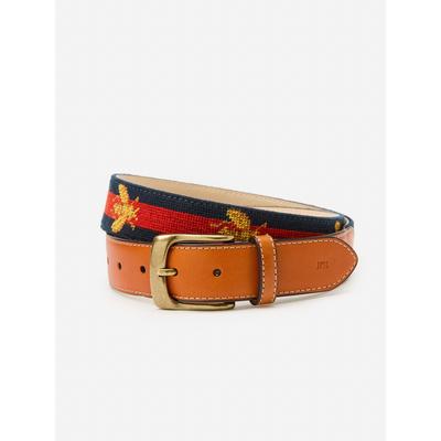 J.McLaughlin Men's Needlepoint Belt in Bee Navy/Red, Size 40 | Cotton/Leather