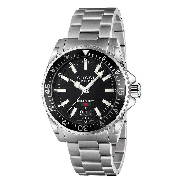 Gucci - Tauchen Edelstahlarmband Schwarzes Zifferblatt Herrenarmbanduhr Image