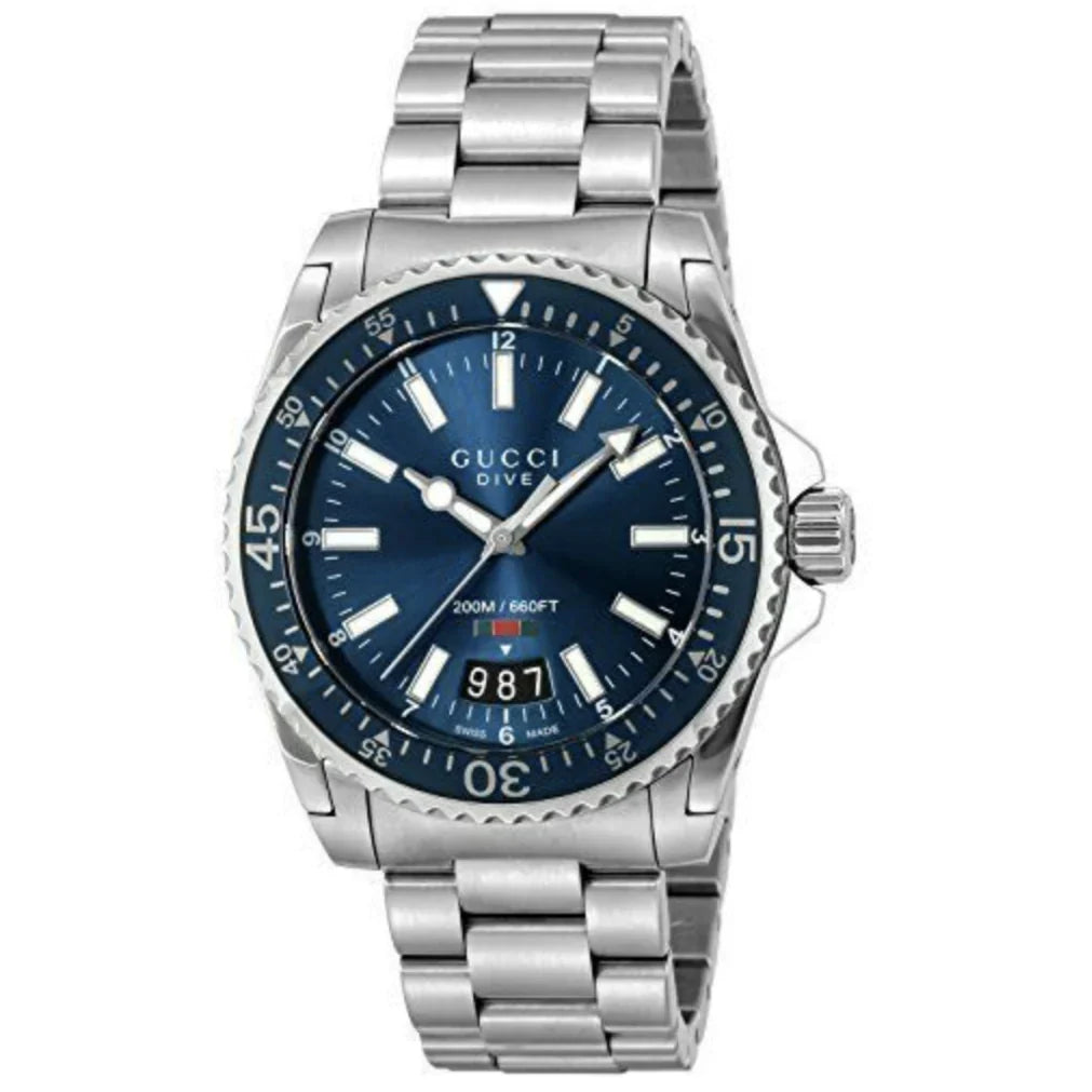 Gucci - Dive Armbanduhr mit Edelstahlarmband und blauem Zifferblatt für Herren Image
