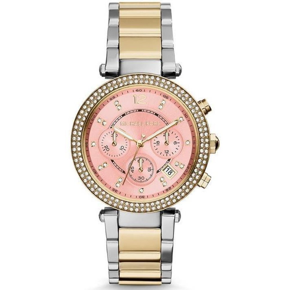 Michael Kors MK6140 Parker Chronograph Rosa Zifferblatt Zweifarbige Damenuhr Image