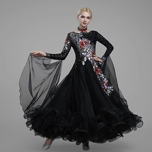 Für den Ballsaal Kleid Stickerei Farbaufsatz Kristalle / Strass Damen Leistung Party Langarm Spandex Tüll Image