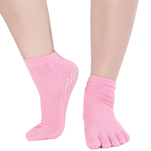 1 Paar Yoga Socken Rutschfeste Yogasocken Fünf Zehensocken Damen Rutschfest Atmungsaktiv Feuchtigkeitsableitend Schützend Dunkelviolett Azurblau Rosa Gelb Herbst Winter für Yoga Pilates Tanz Bikram Image