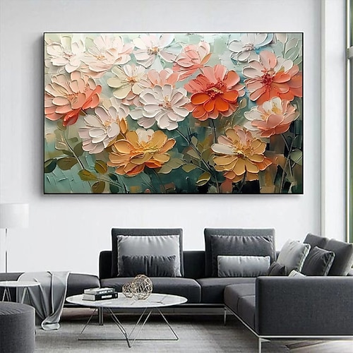 großes handgemaltes blühendes Tulpenblumen-Frühlingsölgemälde dicke Textur Blumengemälde handgemachtes Gemälde Wohnzimmer Dekor Original Ölgemälde Kunstwerk Leinwand Messergemälde Weihnachtsgeschenk Image