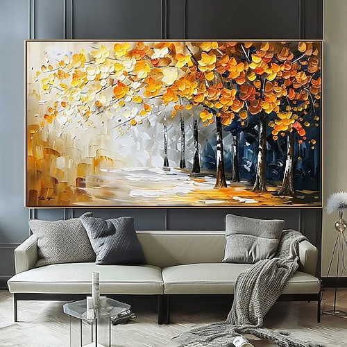 Impressionismus Ölgemälde handgemalte abstrakte Herbstlandschaft Gemälde auf Leinwand handgefertigte Landschaft strukturierte Malerei Wandkunst Ölgemälde handgemalt Herbst Gemälde für Wohnzimmer Image