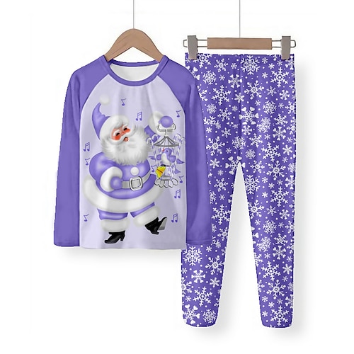 Mädchen 3D Weihnachtsmann Schlafanzug Set Langarm 3D-Druck Herbst Winter Aktiv Modisch Kuschelig Polyester kinderkleidung 3-12 Jahre Rundhalsausschnitt Heim Normal Innen Regular Fit Image