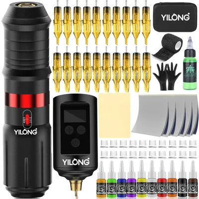 Professional Tattoo Machine Kit Complete Wireless Rotary Machine Pen Set with 1300MAH Power and