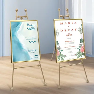 2Pcs Gold Foldable Floor Easel Stand Tall Wedding Shops Display Rack Drawing Poster Display Stand