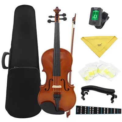 Violin 4/4 Full Size Kit with Case Bow Extra Strings Rosin Tuner Violin 4/4 Full Set for Beginner