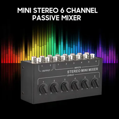 Mini Stereo 6 Channel Passive Mixer RCA Portable Audio Mixer 6 In 2 Out Stereo Distributor Volume